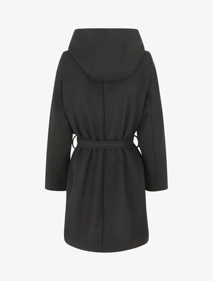Manteau long croisé à capuche - Noir - 2