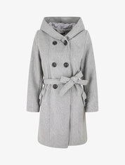 Manteau long croisé à capuche - Gris - 7