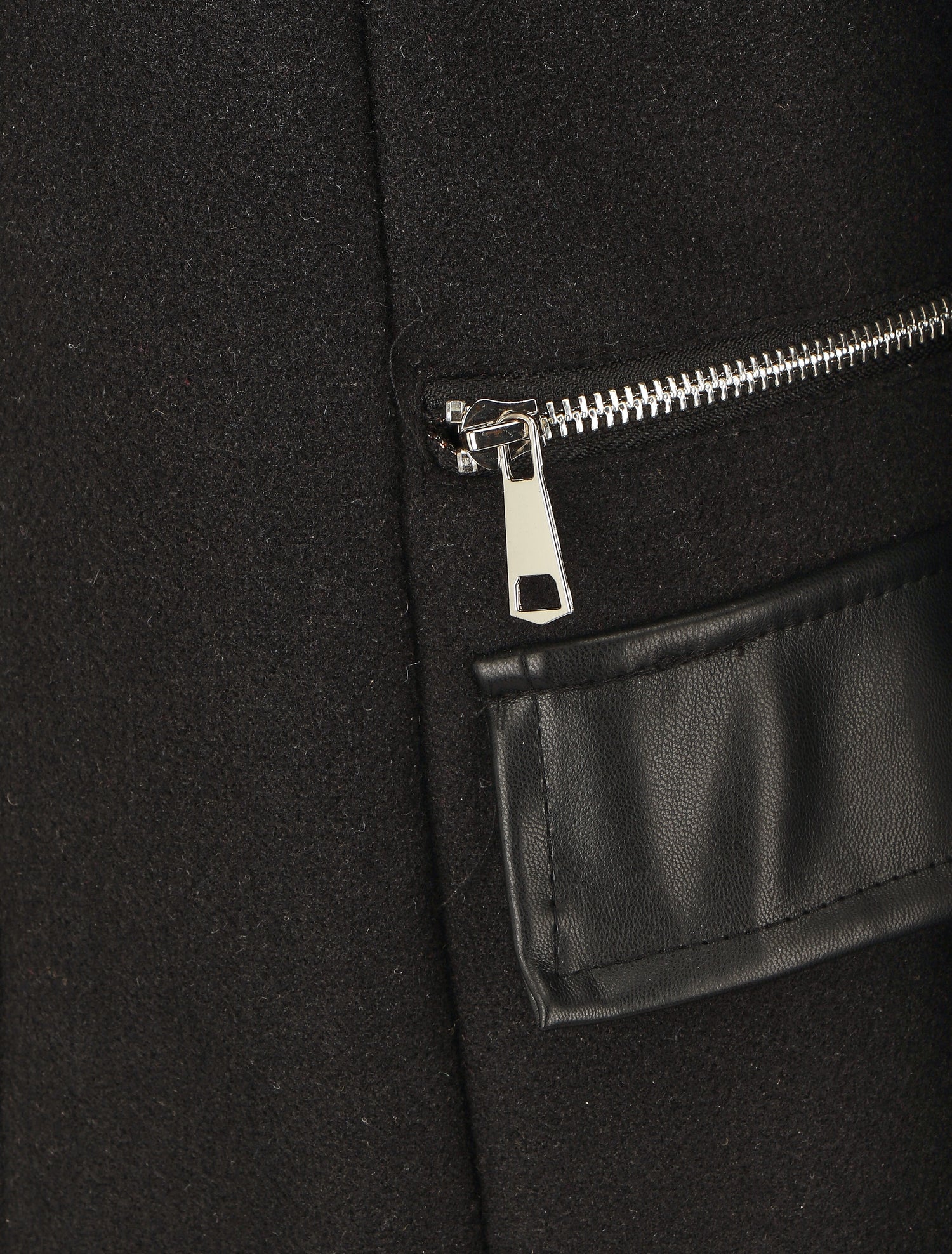 Manteau bi-matière à capuche en fausse fourrure - Noir - 3