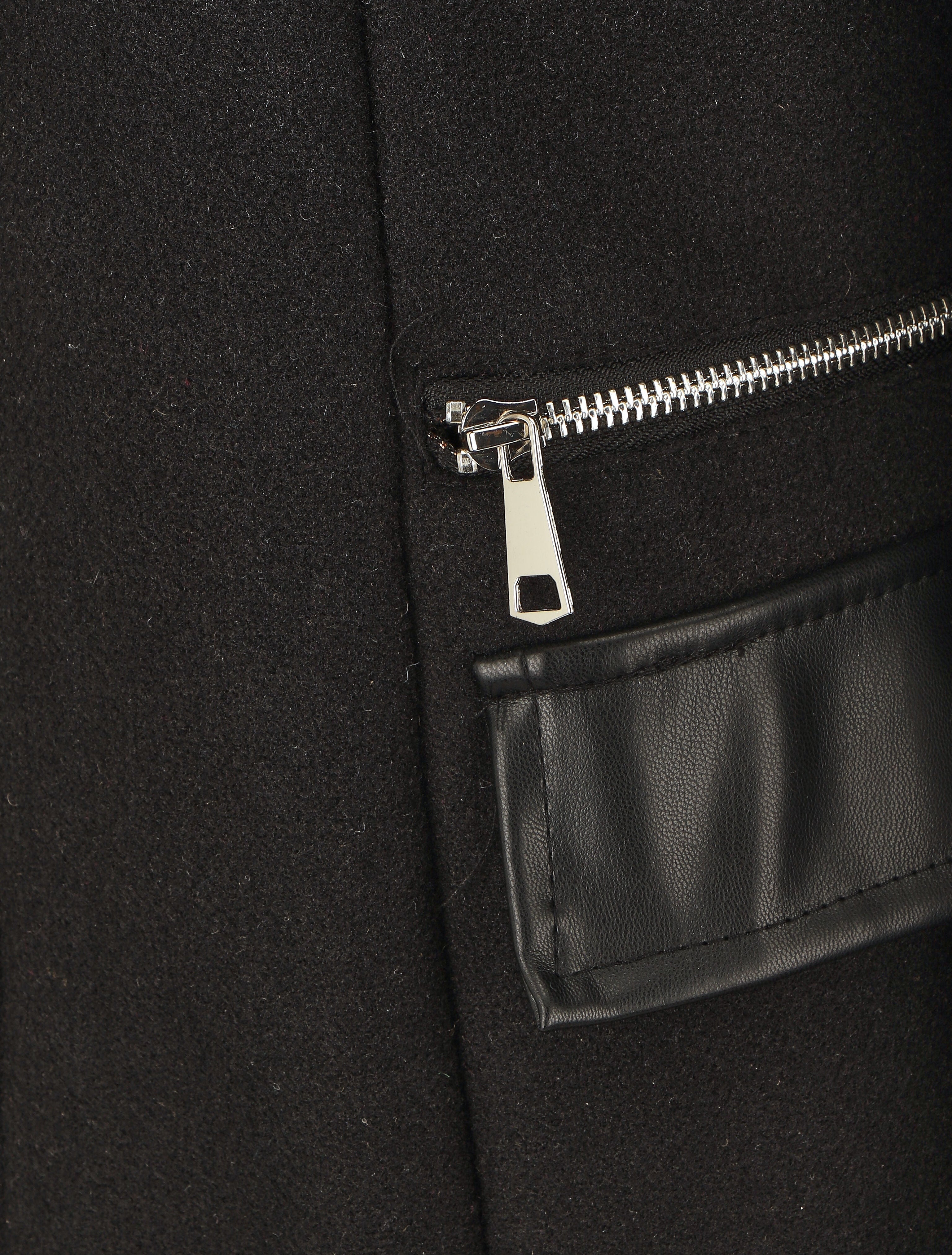 Manteau bi-matière à capuche en fausse fourrure - Noir - 3