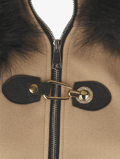 Manteau bi-matière à capuche en fausse fourrure - Beige - 3