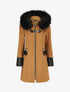 Manteau bi-matière à capuche en fausse fourrure - Camel - 7
