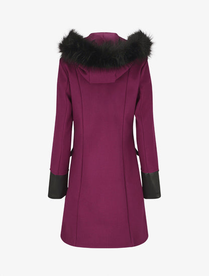 Manteau bi-matière à capuche en fausse fourrure - Violine - 2