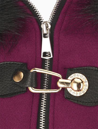 Manteau bi-matière à capuche en fausse fourrure - Violine - 3
