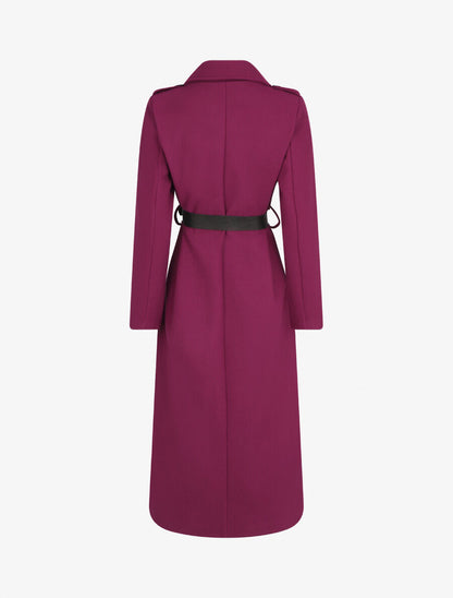 Manteau long droit à ceinture - Violine - 2