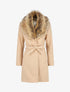 Manteau long col en fourrure - Beige - 1