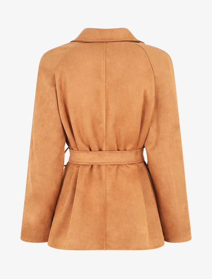 Veste droite en suédine ceinturée - Camel - 2