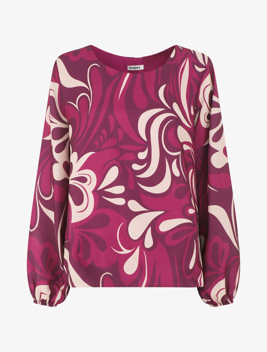 Top graphique ample col rond - Prune - 1