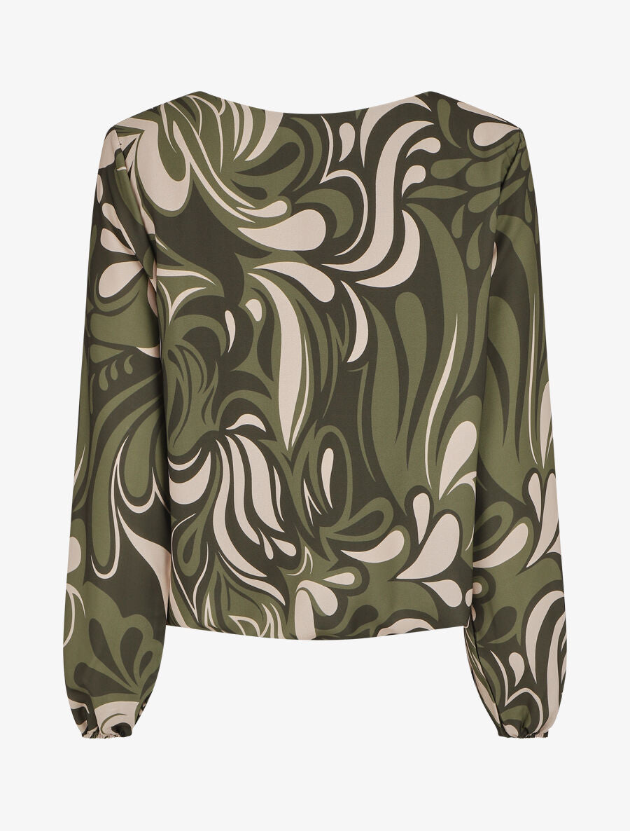 Top graphique ample col rond - Kaki - 2