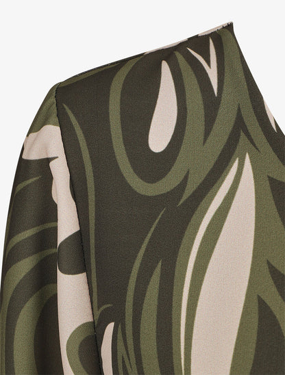 Top graphique ample col rond - Kaki - 3
