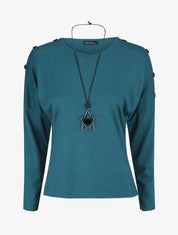 Pull droit uni à boutons - Bleu canard - 1