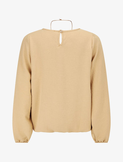 Top élastiqué uni manches longues - Beige - 2