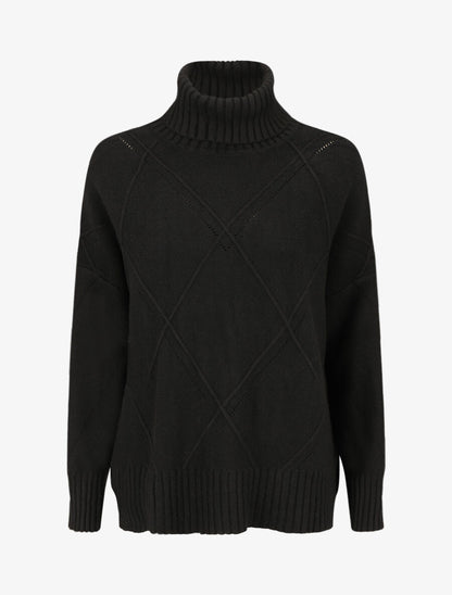 Pull ample col roulé - Noir - 1