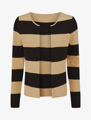 Gilet ouvert à rayures coupe droite - Beige - 4