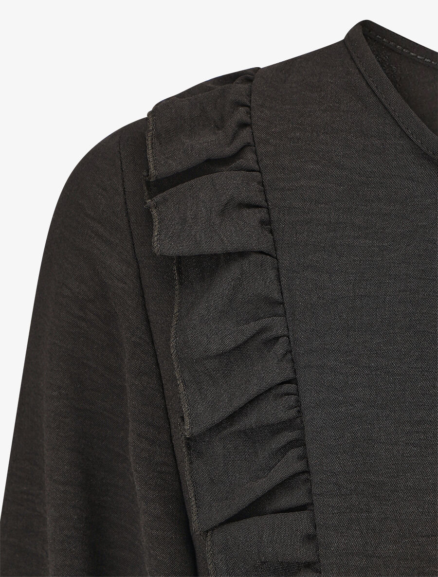 Robe uni à col en V décolleté - Noir - 3