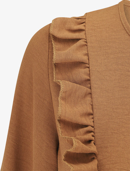 Robe uni à col en V décolleté - Camel - 3
