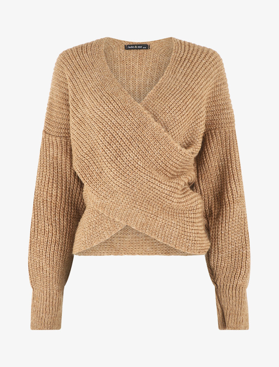 Pull cache-coeur en maille - Camel - 1