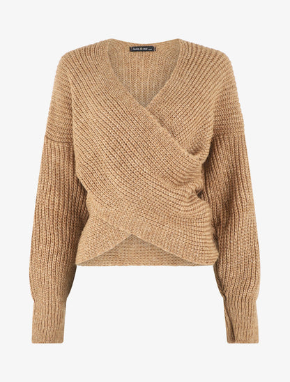 Pull cache-coeur en maille - Camel - 1