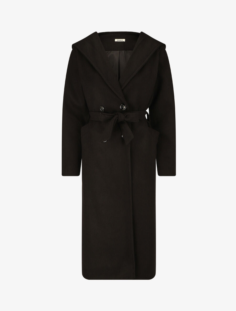 Manteau long à capuche - Noir - 1