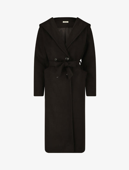 Manteau long à capuche - Noir - 1