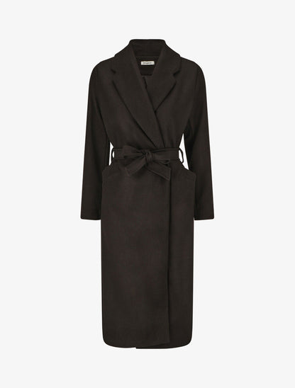Manteau long uni ceinturé - Noir - 4