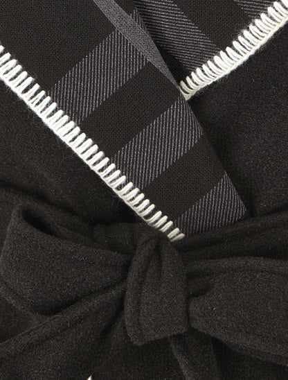 Manteau long à capuche et col à carreaux - Noir - 3