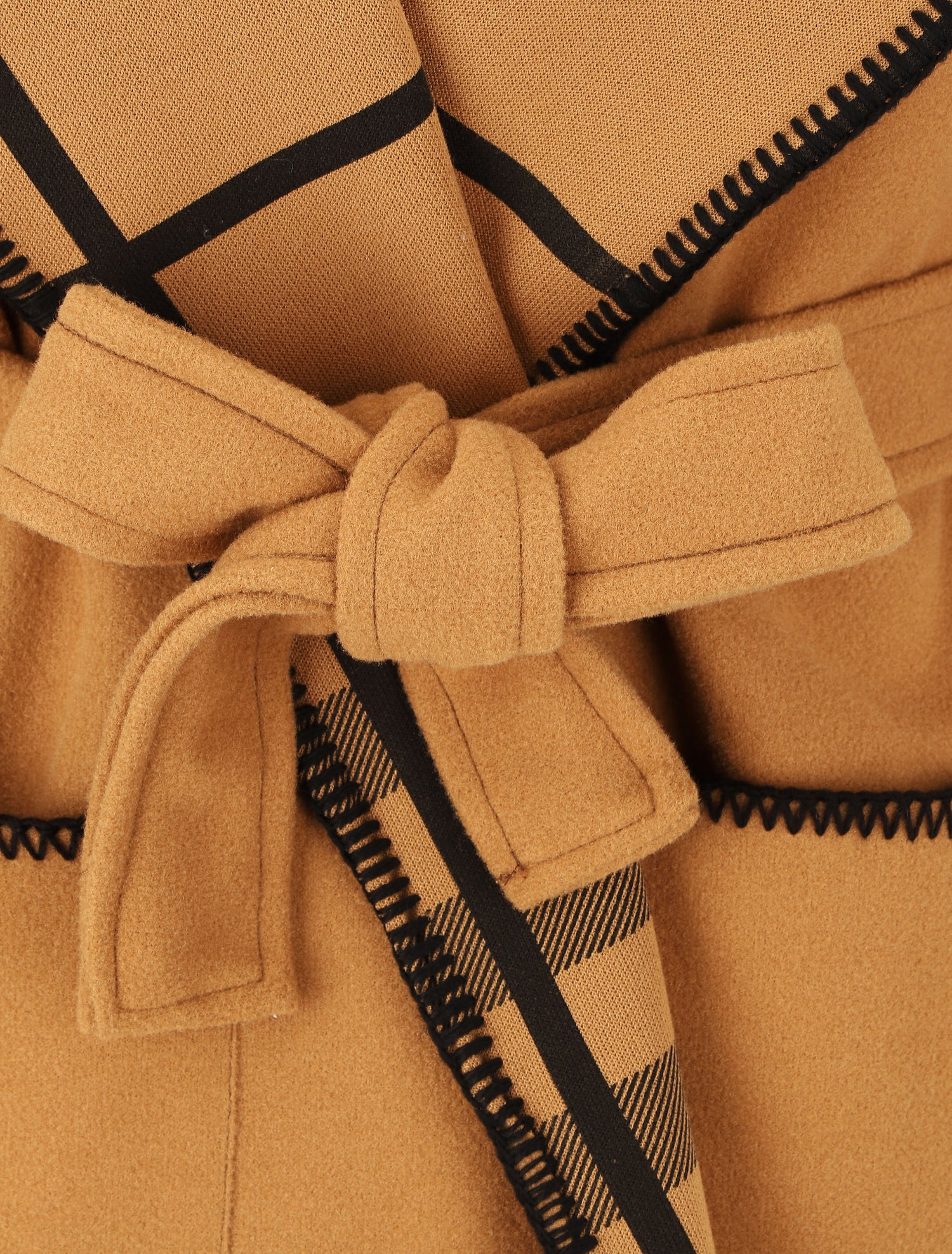 Manteau long à capuche et col à carreaux - Camel - 3