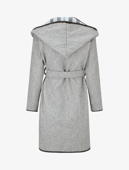 Manteau long à capuche et col à carreaux - Gris - 2