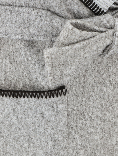 Manteau long à capuche et col à carreaux - Gris - 3