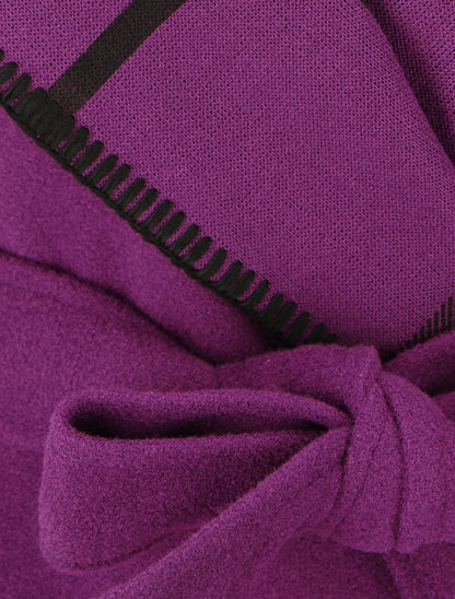 Manteau long à capuche et col à carreaux - Violet - 3
