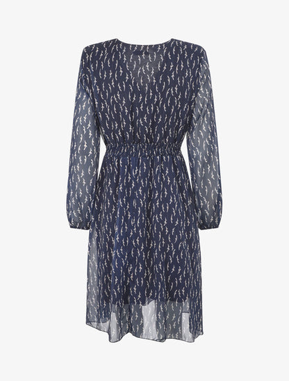 Robe évasée en voile motif graphique - Marine - 2