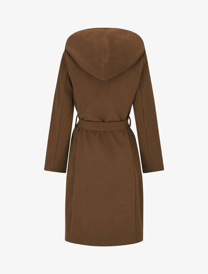Manteau long ceinturé à capuche - Marron - 2