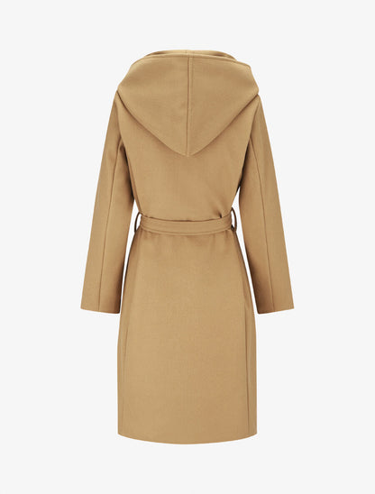 Manteau long ceinturé à capuche - Camel - 2