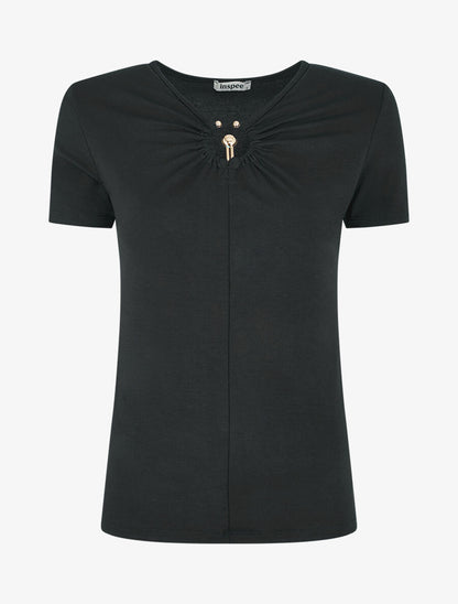 T-shirt à empiècement doré - Noir - 1