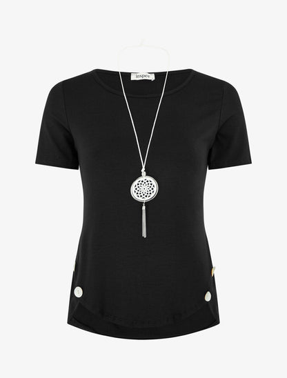 T-shirt à boutons décoratifs - Noir - 1