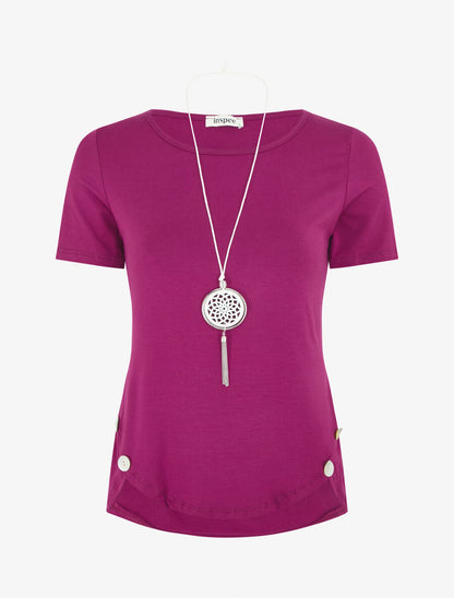 T-shirt à boutons décoratifs - Violet - 4