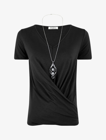T-shirt à bords croisés - Noir - 1