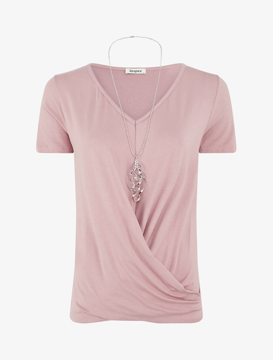T-shirt à bords croisés - Vieux rose - 5
