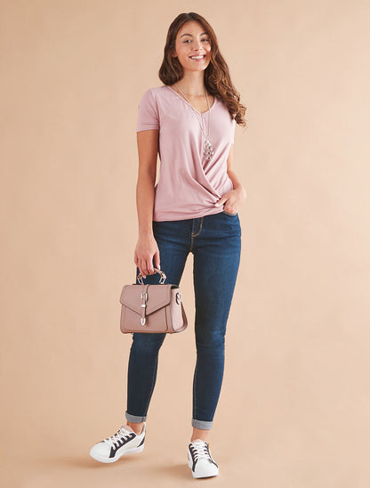 T-shirt à bords croisés - Vieux rose - 4