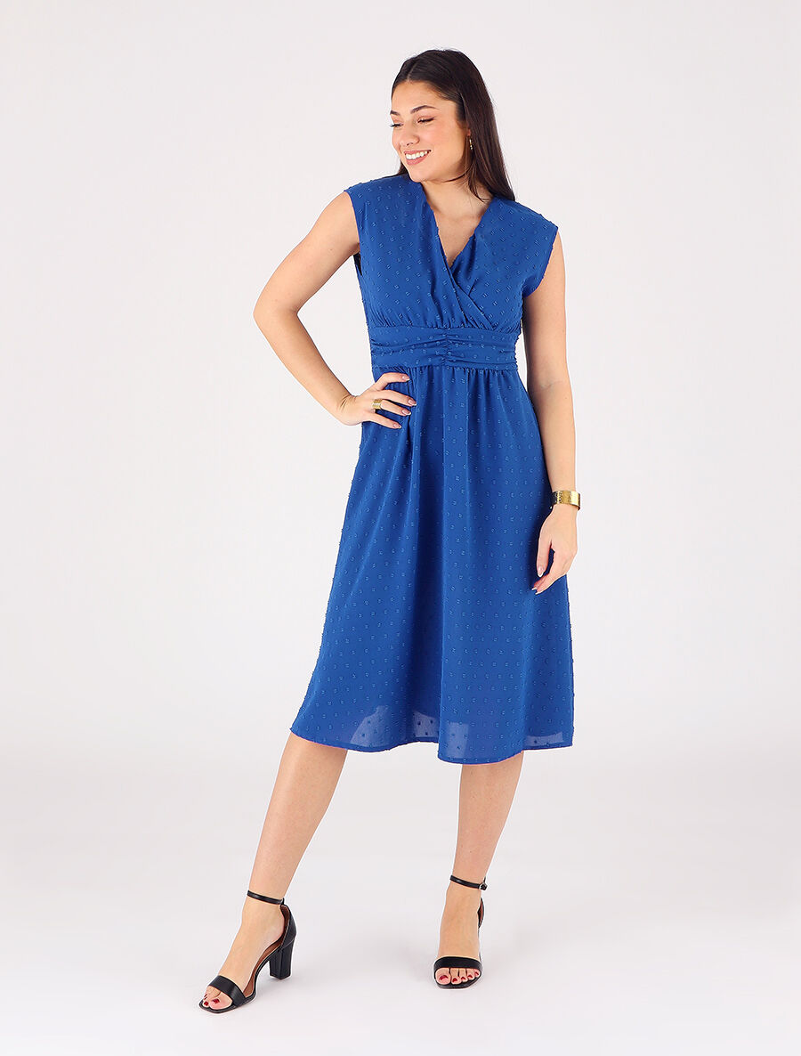 Robe longue élastiquée et texturée - Bleu roi - 4