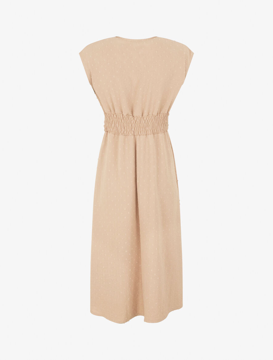 Robe longue élastiquée et texturée - Beige - 2