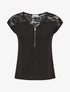 Top uni à zip et dentelle - Noir - 1