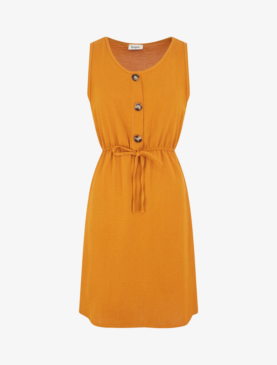 Robe sans manches à boutons décoratifs - Jaune moutarde - 4