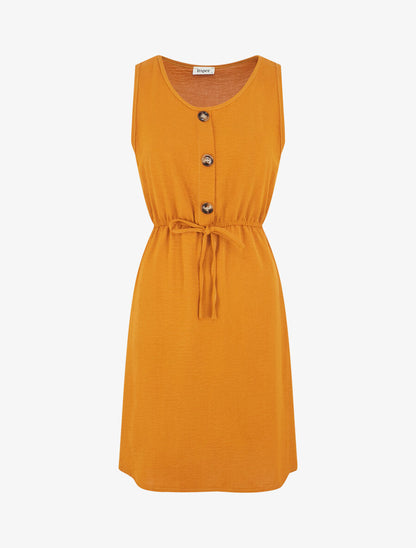 Robe sans manches à boutons décoratifs - Jaune moutarde - 4