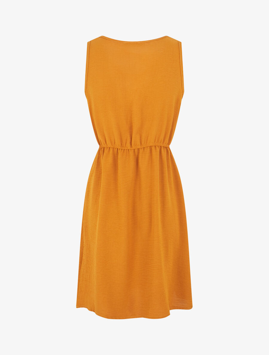 Robe sans manches à boutons décoratifs - Jaune moutarde - 2