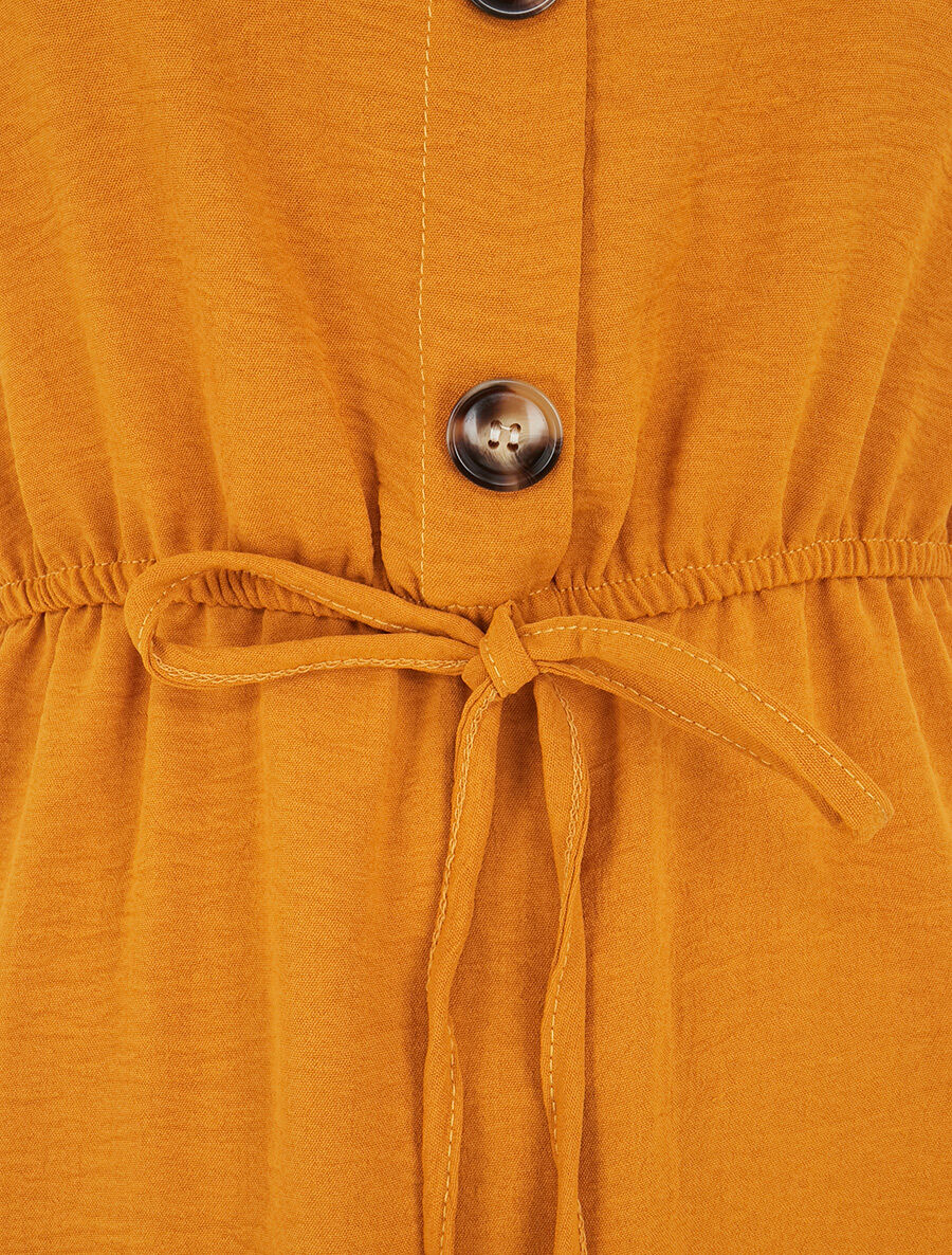 Robe sans manches à boutons décoratifs - Jaune moutarde - 3