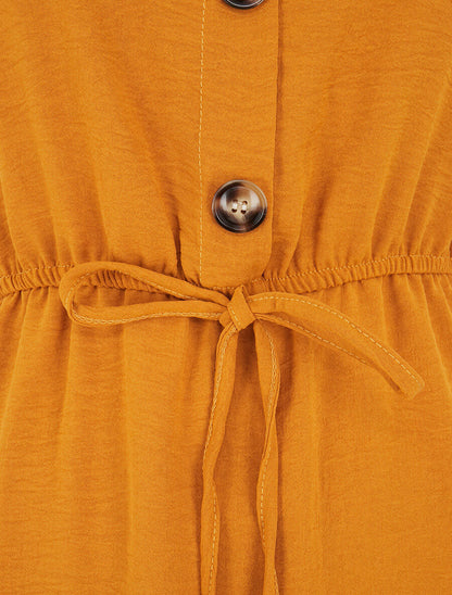 Robe sans manches à boutons décoratifs - Jaune moutarde - 3