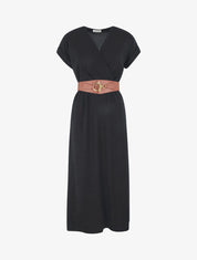 Robe longue unie cache-coeur - Noir - 1