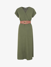 Robe longue unie cache-coeur - Kaki - 1