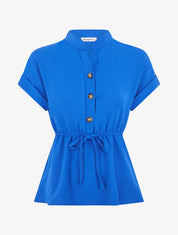 Top uni élastiqué et col boutonné - Bleu roi - 1